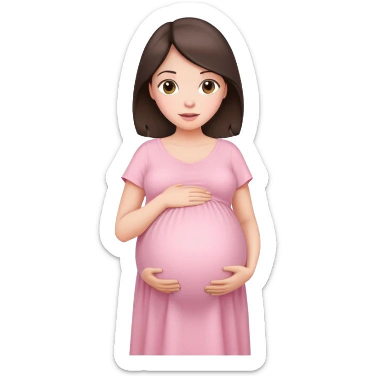 brunette pregnant woman in pastel pink maternity dress sticker