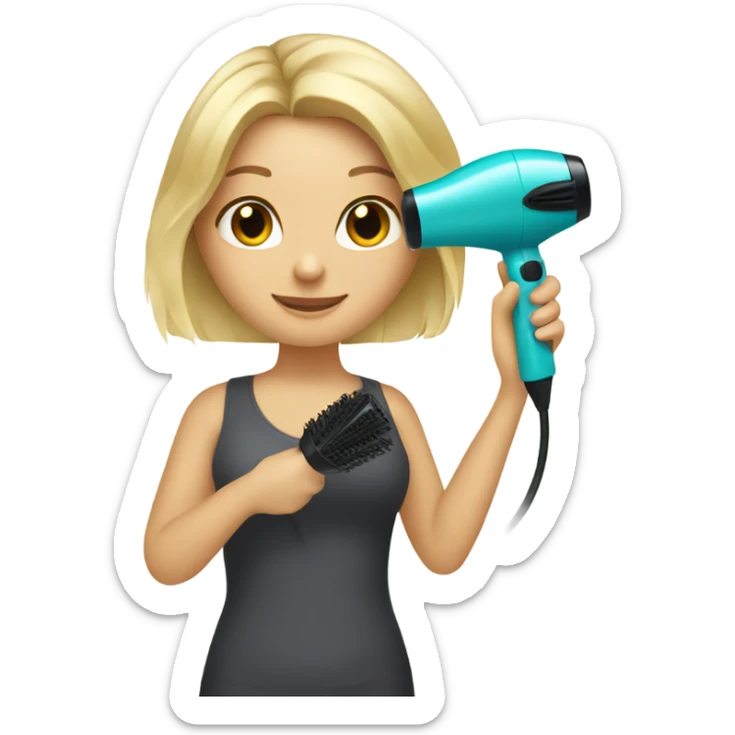 blonde girl holding a hair dryer and brush sticker