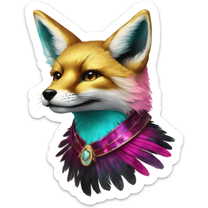 Dark black Beige cyan Pink magenta burgundy maroon cyan beige gray fox black stripes wearing gold jewellery gold piercings gold gilded vintage watercolour tie dye black raven wings sticker