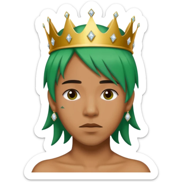 person emoji with green hair and diamond crown inspired by Frank Ocean and Kendrick Lamar sticker
