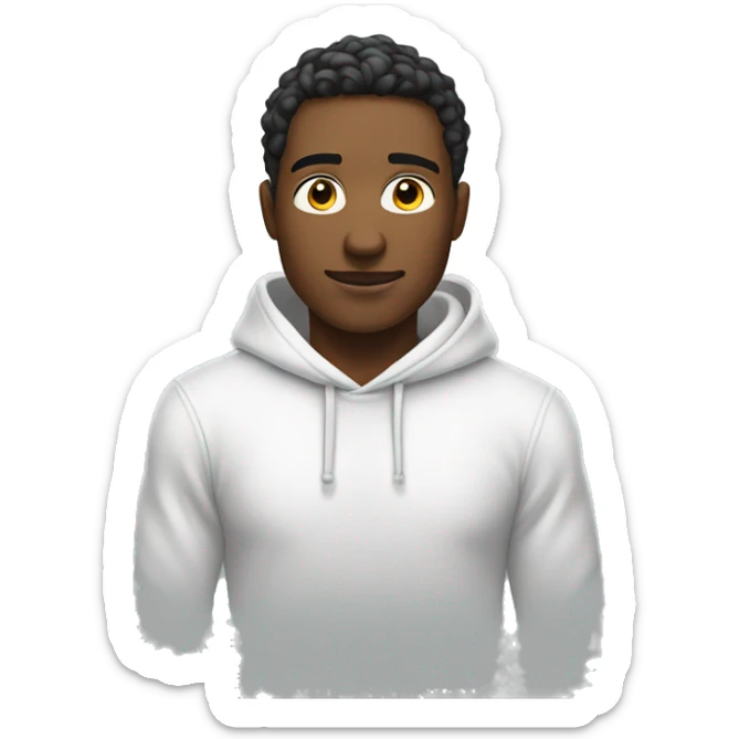 An emoji of a handsome man wearing a white hoodie, standing confidently with a friendly and relaxed expression sticker