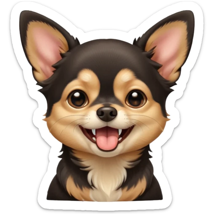 A high-resolution digital illustration of a cute black and tan chihuahua yawning. portrait in a clean, semi-realistic style sticker