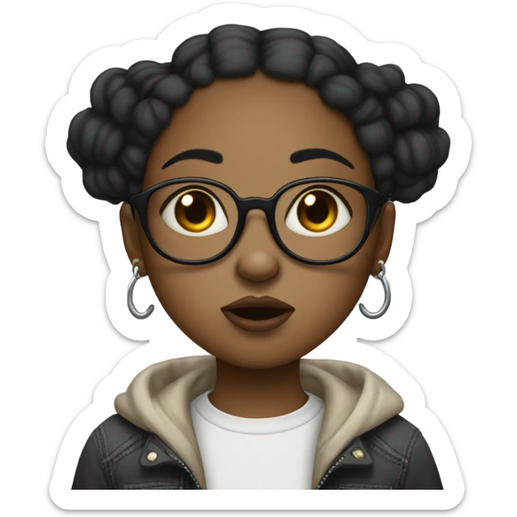 sad black light skin girl with glasses with her tongue out with 2 nose piercings  sticker