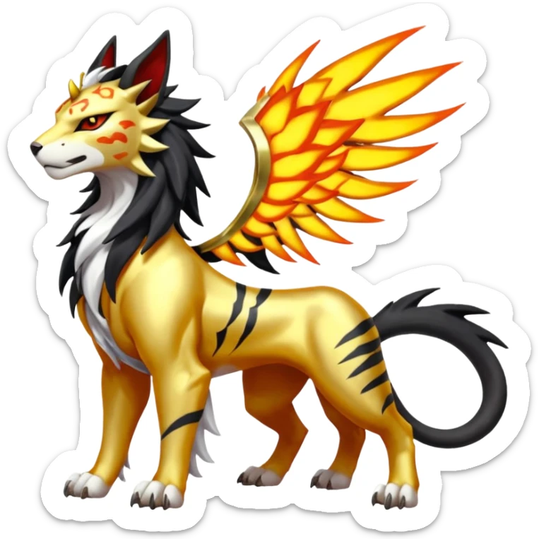 Shiny Glowing Legendary Epic Solgaleo-Pyroar-Torracat-Luxray-Tigress-Houndoom-Liger-Hybrid-Fakemon-hybrid-Creature (full body) sticker