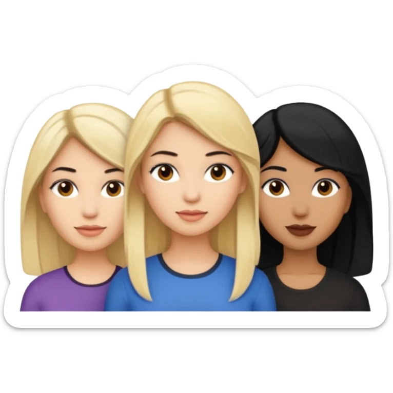 3 women emojis, Caucasian woman with blonde hair, Brown skin woman with black hair, Caucasian women with black hair sticker