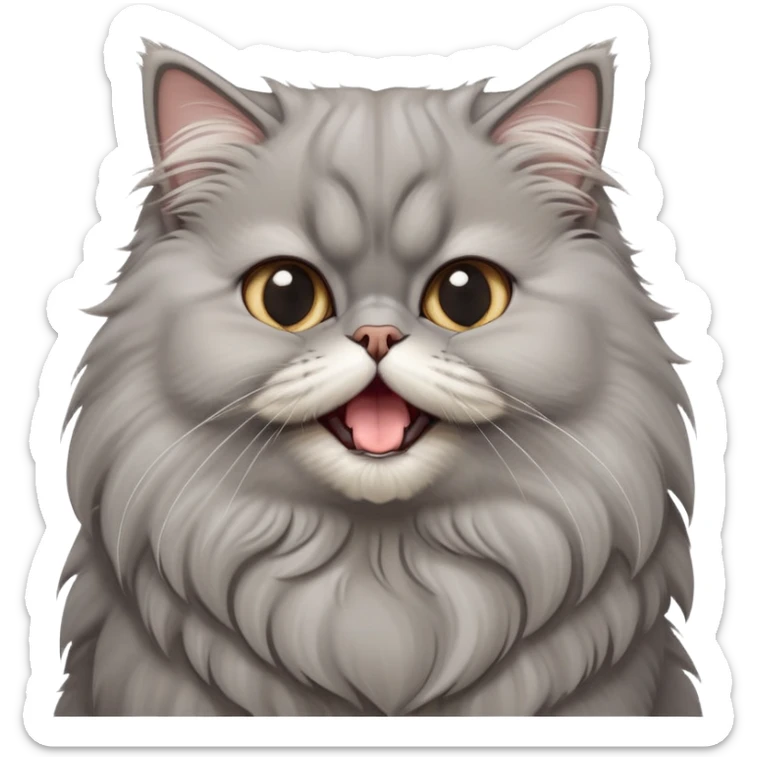 cinematic-adorable-big-eyed-fluffy-grey-persian-cat-portrait-emoji,-head-tilted-playfully-with-a-cute,-exaggerated-yawn,-fluffy-grey,-simplified-yet-irresistibly-cute-features sticker