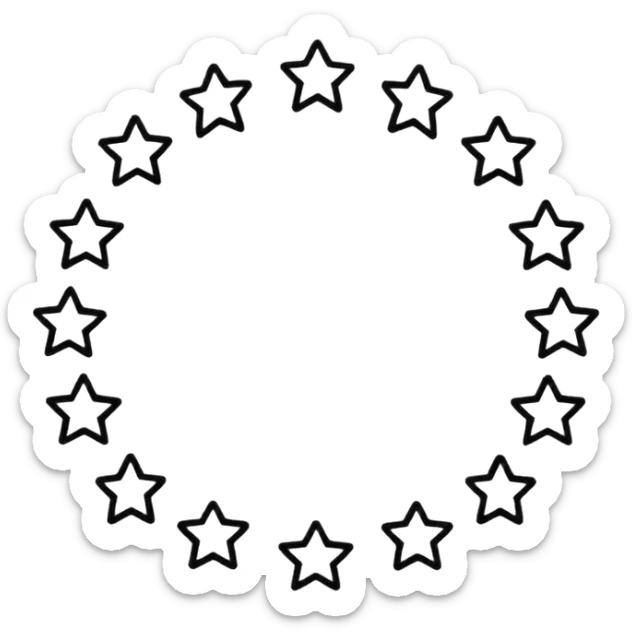 Can u make a emoji with 15 stars in a circle no face no nothin just lines and nothing in the middle and the stars have nothing it in too just lines black and white no face  sticker