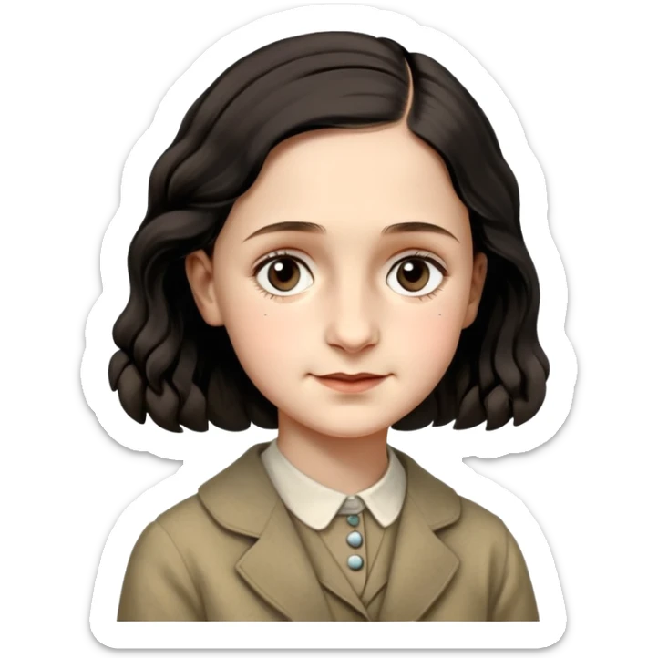 anne-frank-–-cinematic-realistic-portrait-of-anne-frank,-depicted-with-a-reflective,-gentle-expression-in-period-clothing,-her-eyes-conveying-hope-and-resilience,-rendered-with-soft,-natural-lighting-and-delicate-textures-that-capture  sticker