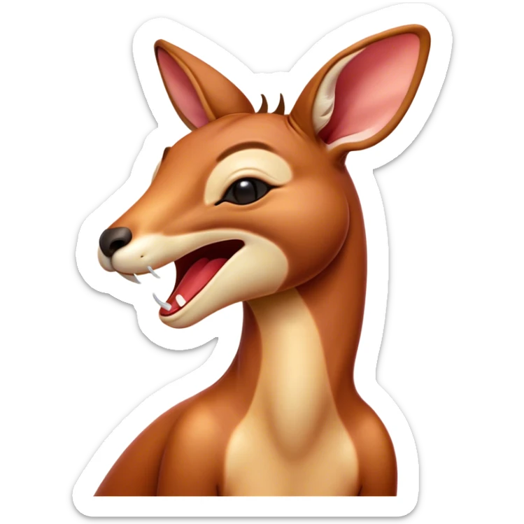 Cinematic Cute Yawning Adult Red Kangaroo Portrait Emoji, Head tilted slightly with a dramatic, wide-open yawn, showcasing a sturdy, reddish form with a distinct red kangaroo-shaped head, a relaxed elongated snout, and sleepy, half-closed eyes, Simplified yet irresistibly adorable features, highly detailed, glowing with a soft, cozy outback glow, high shine, relaxed yet expressive, stylized with a dash of whimsical charm, soft glowing outline, capturing the essence of a drowsy yet affectionate kangaroo that appears ready to stretch and yawn its way out of the screen! sticker