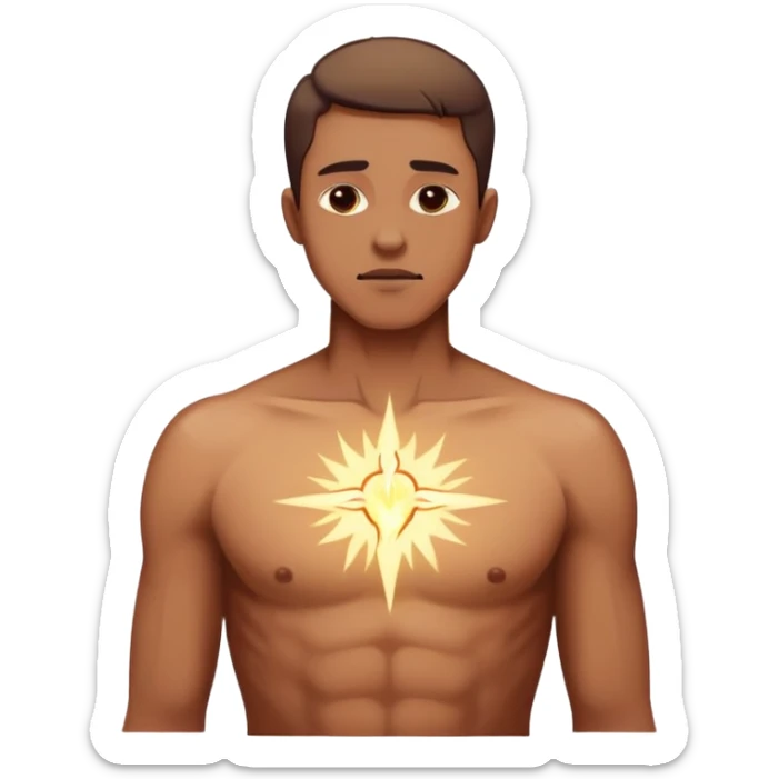 transition from a man with a spiritual pain on his chest growing up to a man with a soul glowing on his body representing his healed version karmically and using that energy to heal others sticker