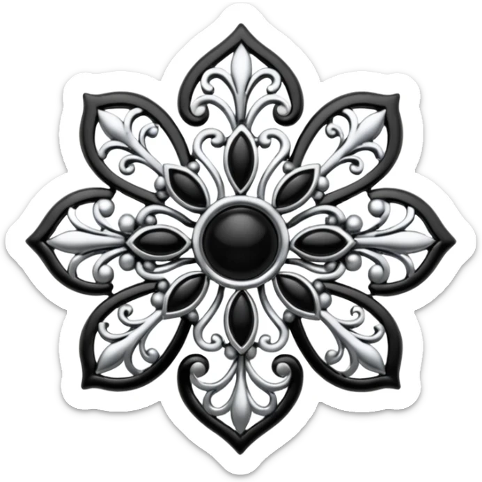 Black and silver filigree broach design, 3D, extremely detailed design sticker