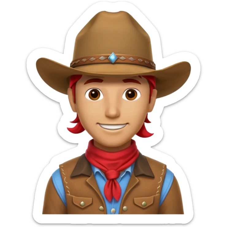 cowboy horse rider portrait, head and shoulders only, cowboy hat, bandana, western outfit collar, confident smile, 3D cartoon, mobile game icon style, clean background, no text, no watermark
 sticker