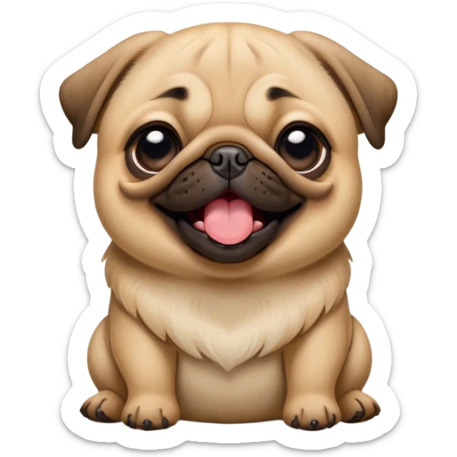 Cinematic Cute Yawning Fawn Pug Portrait Emoji, Head tilted slightly with a dramatic, wide-open yawn, showcasing a soft fawn coat with a velvety texture, floppy ears slightly drooping, round dark eyes barely open in drowsy contentment, Simplified yet irresistibly adorable features, highly detailed, glowing with a soft, cozy glow, high shine, relaxed yet expressive, stylized with a touch of whimsy, bright and endearing, soft glowing outline, capturing the essence of a sleepy yet affectionate companion, so drowsy it feels like it could stretch out of the screen and curl up for a nap! sticker