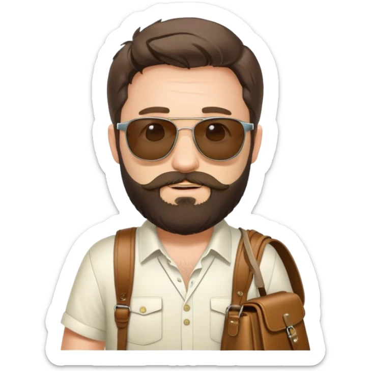 Alan from The Hangover movie with beard, sunglasses, and satchel bag sticker