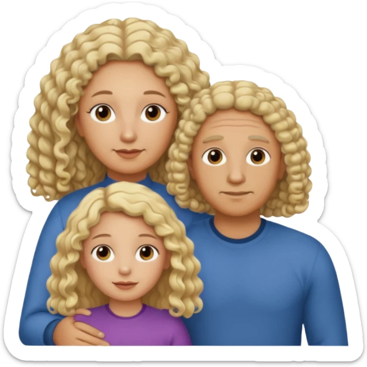 Papá calvo moreno, hija rizada con pelo largo  y mamá rubia pero que no se abracen, la mamá lacia sticker