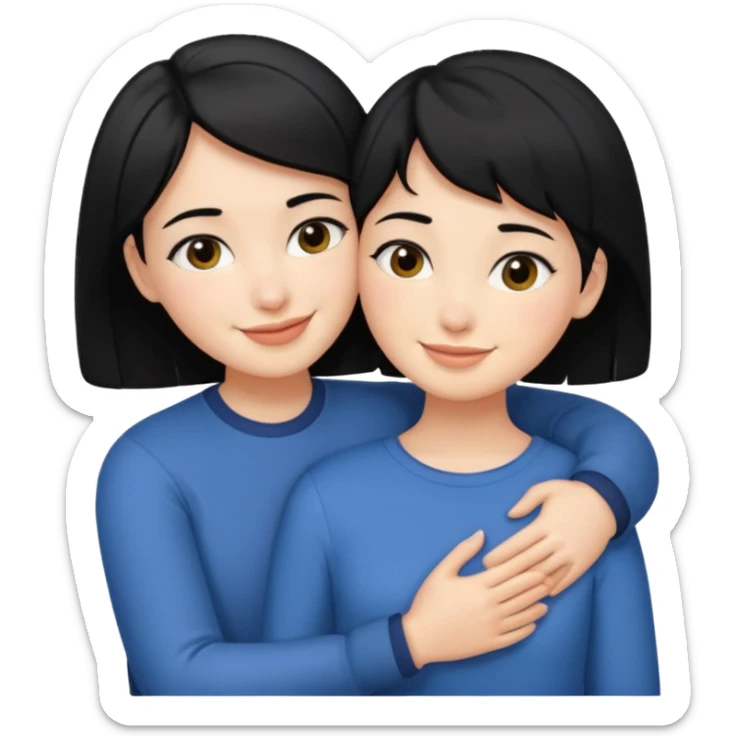 Girl with short black hair and her partner with black hair hugging sticker