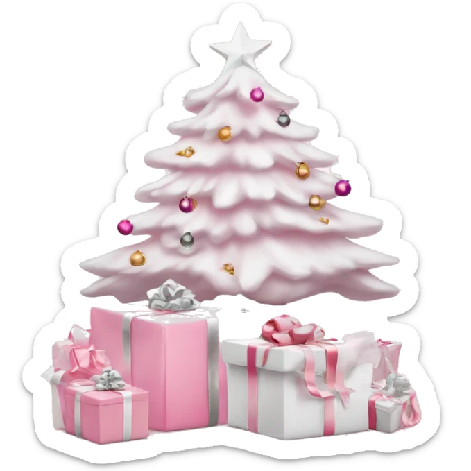 Light pink Christmas gifts under a white Christmas tree  sticker