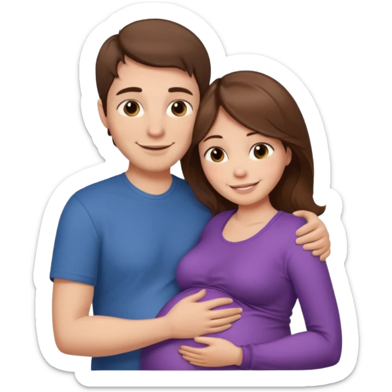 

"Men with short brown hair and fair skin hugging a pregnant woman with long brown hair and fair skin, smiling."

 sticker
