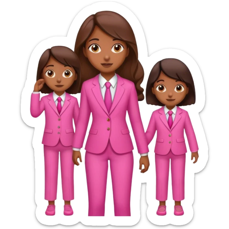 Brune girl pink suit with children sticker