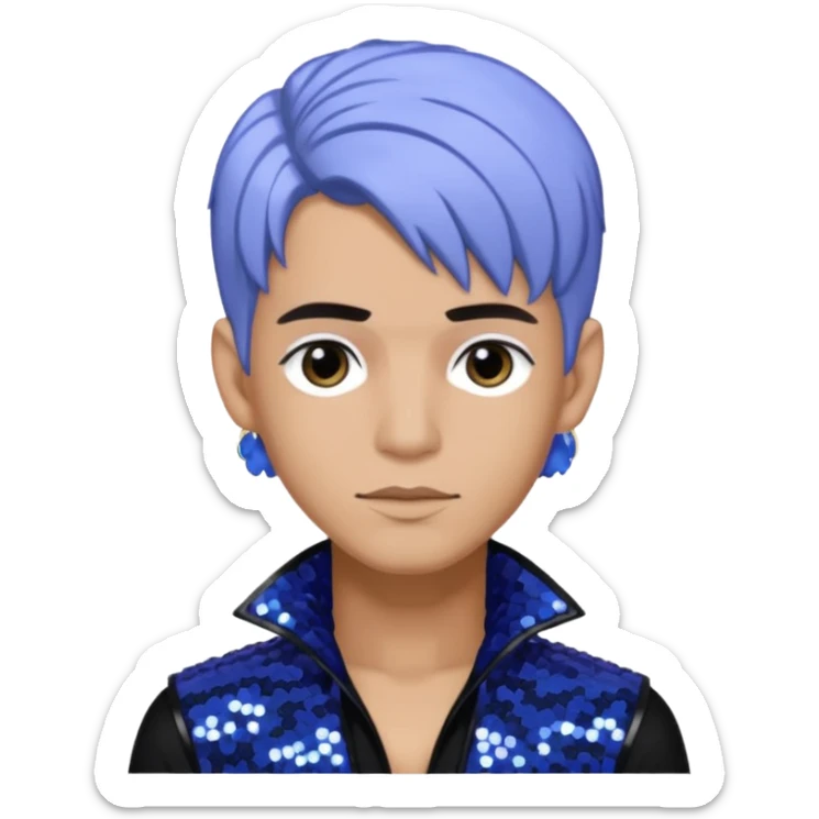 Rauw Alejandro, Puerto Rican Singer with periwinkle hair, black sequin outfit sticker