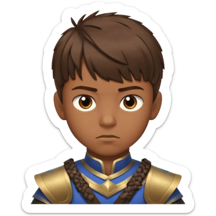 create a fringe haircut boy with a brown hair with hair little up more looking like warrior haircut sticker