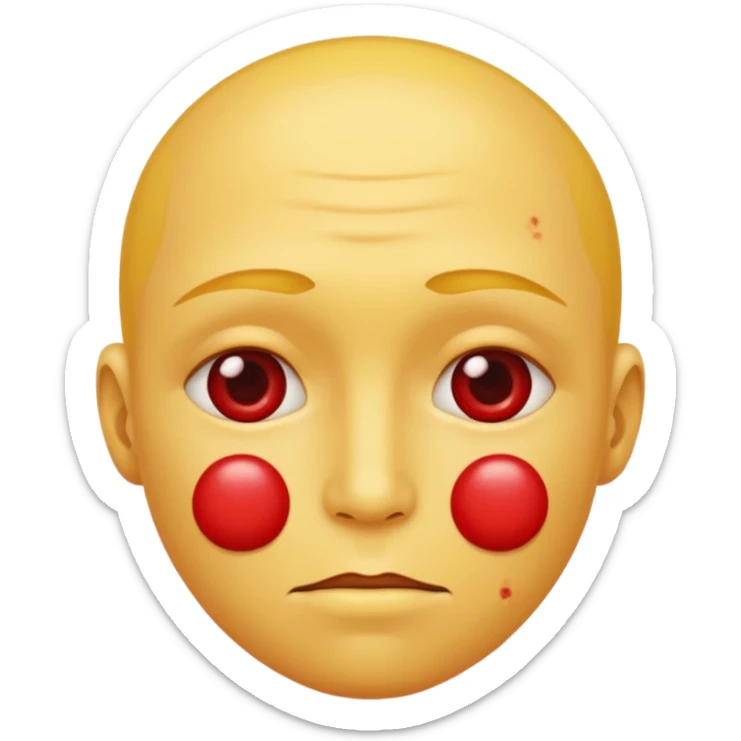 A circular yellow face with many herpes sores that are close together and red  sticker