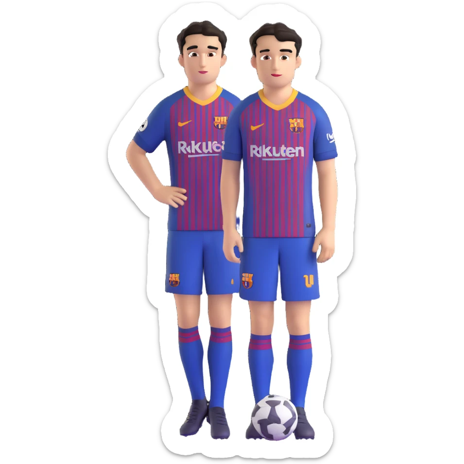 young male footballer inspired by Lamine Yamal, youthful face, short curly black hair, brown eyes, subtle confident expression, wearing FC Barcelona home kit with blue and red stripes and club logo visible on chest, smooth shading, slightly oversized eyes, clean facial hair sticker