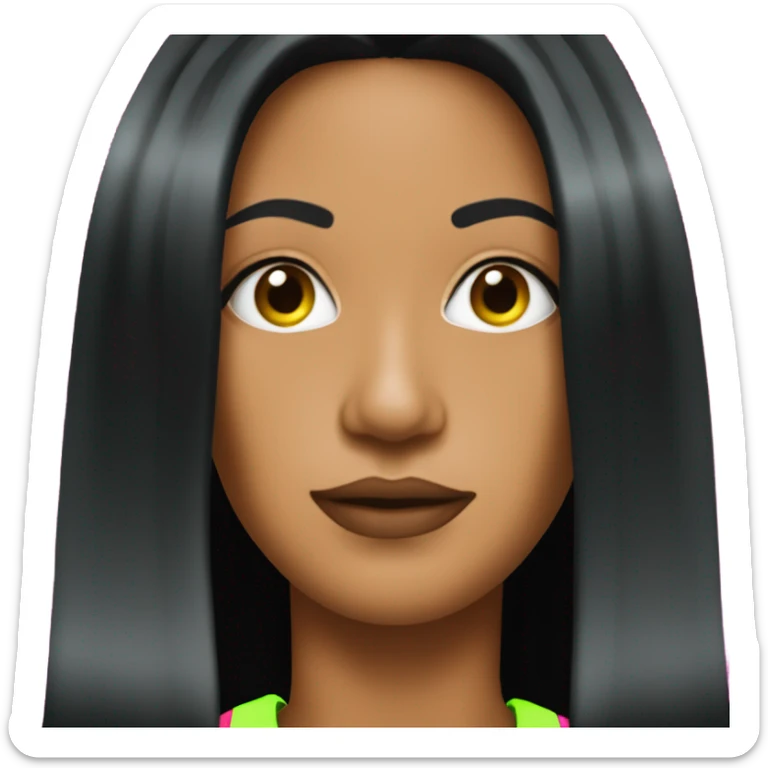 Tanned woman with long black hair, dressed in y2k  hair, makeup, and neon velvet tracksuit attire sticker