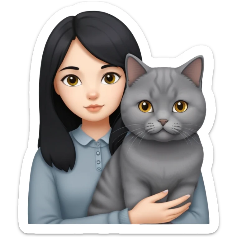 black long hair girl with an british short hair cat sticker