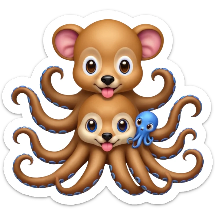 Dog with an octopus on his back with monkeys all of their tongues out with big eyes sticker