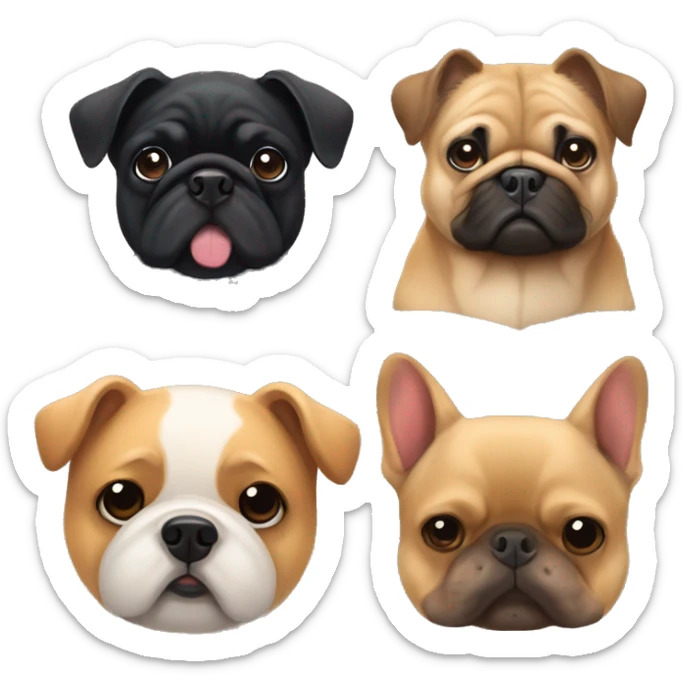 A black pug a chow chow and a fawn french bulldog sticker