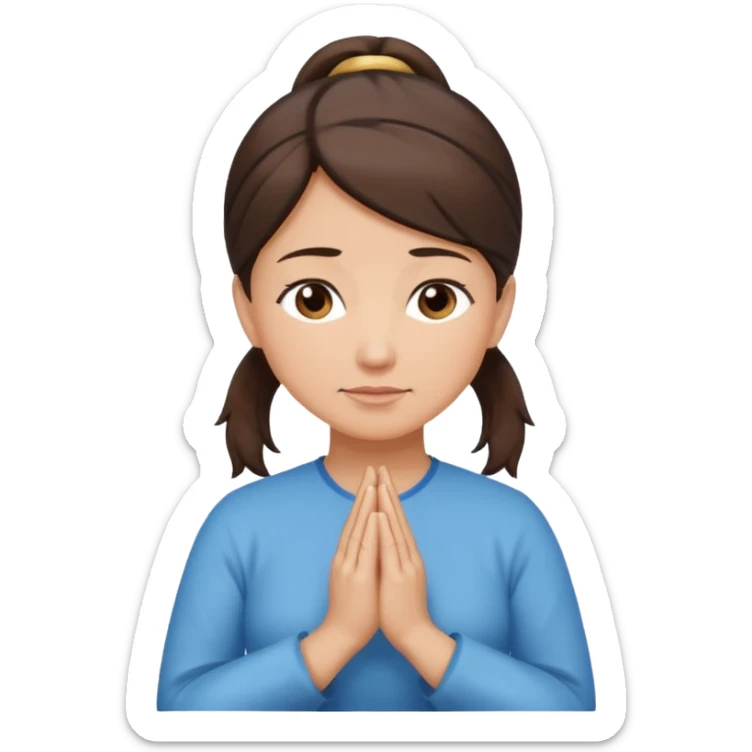 Photo realistic middle aged woman medium dark brown hair in ponytail light medium skin praying sticker