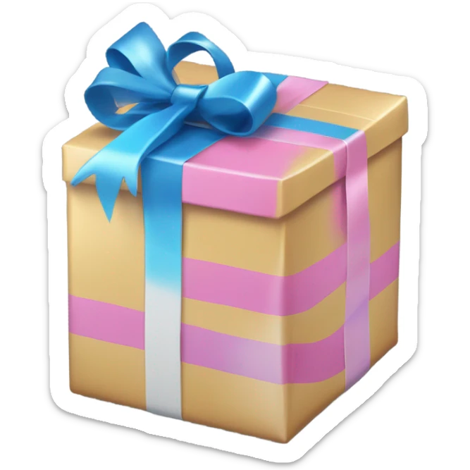 caja de regalo, azul, rosado, negro, blanco y dorado sticker