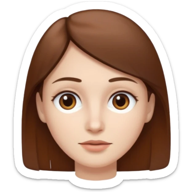 white skin, brown hair, eyes, eyebrows and a thin square face sticker
