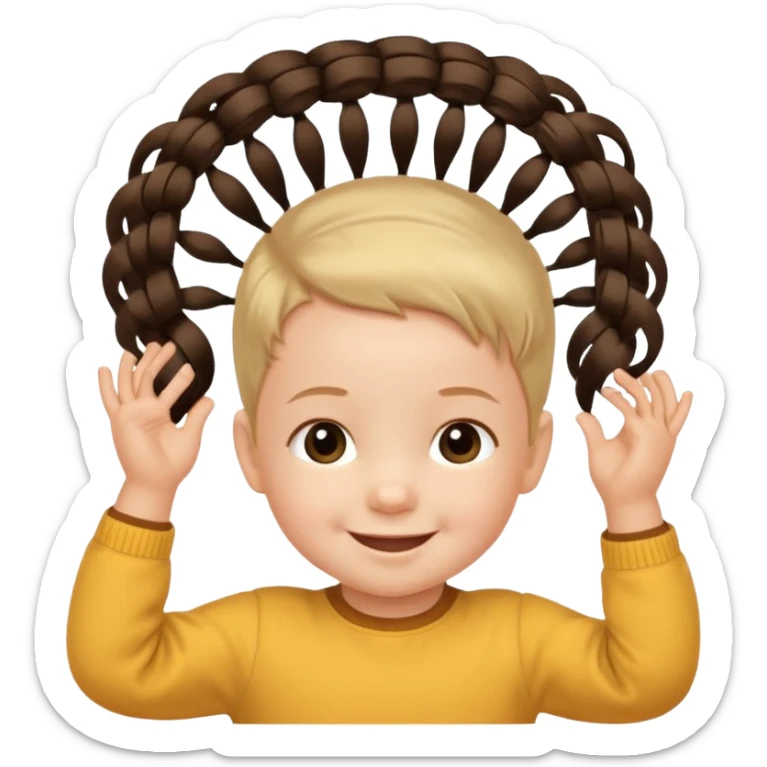 1 year old with a mini elastic holding a small group of hair on top of head. sticker