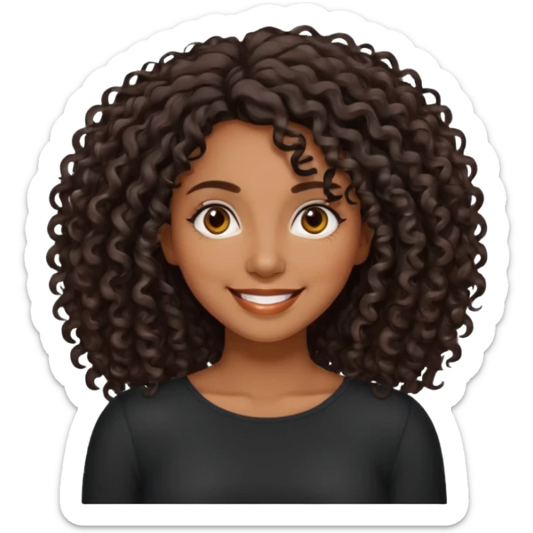 brown skinned lady with curly black hair, shoulder long hair, messy, nice curves sticker