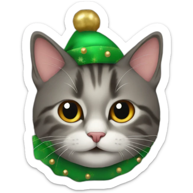 cat's head sticking out of a Christmas preseny sticker