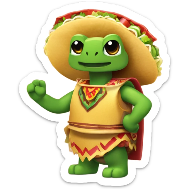 From the bustling streets of Mexico City, Taco-Turtle emerged! This spicy hero blends taco flavors with the chill vibe of a tortuga. Born under a fiesta moon, he shares tales of guacamole battles and salsa showdowns. ¡Viva la fiesta! sticker