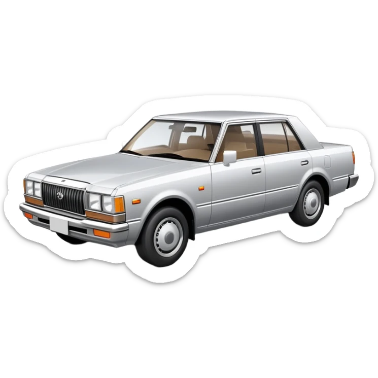 Toyota Crown sedan from the 1980s, boxy design, classic Japanese car sticker