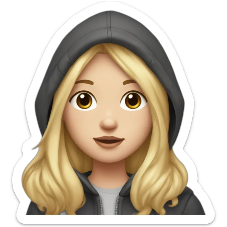 A blonde girl with smooth hair and a ray in the middle of his hair, she has light skin a few freckles, and she wear a hoodies and she Carries in his arms a baby black labrador dog  sticker