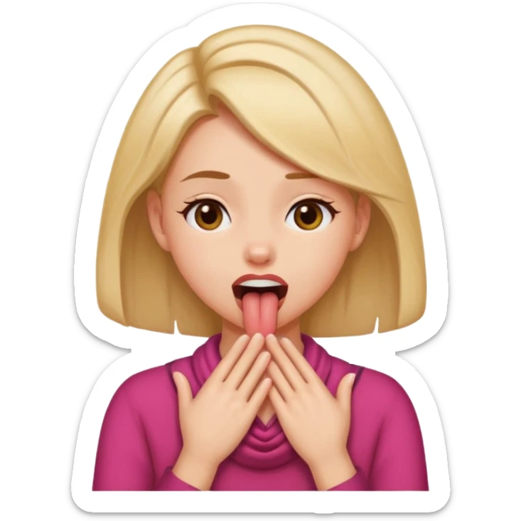 A girl with her tongue out and her hands around the neck shaking hear head  sticker