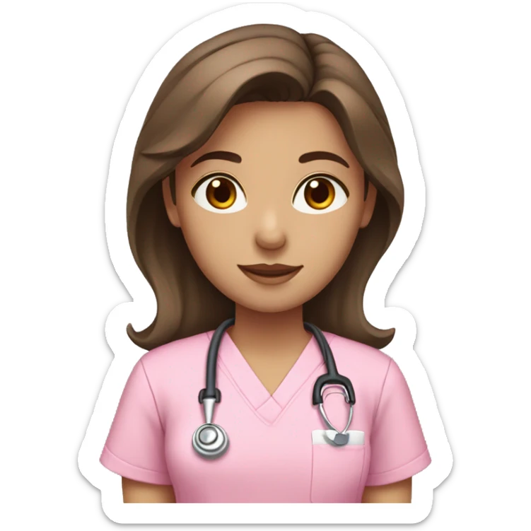 Girl with brown hair & brown eyes in pink scrubs  sticker