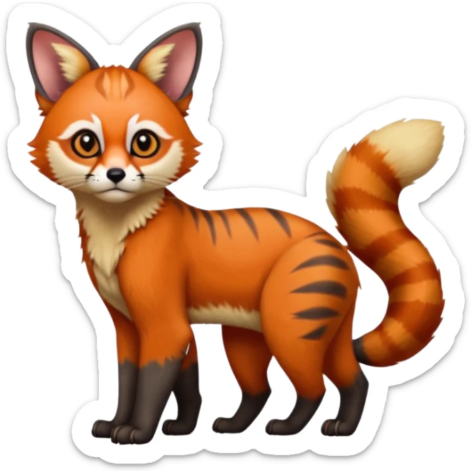 Red-Panda-Serval-Caracal-Lykoi-Sphynx-fusion-hybrid-animal-creature, full body sticker