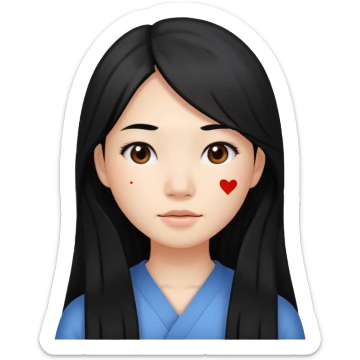 Asian girl with length black hair with facial redness acne and rosacea sticker