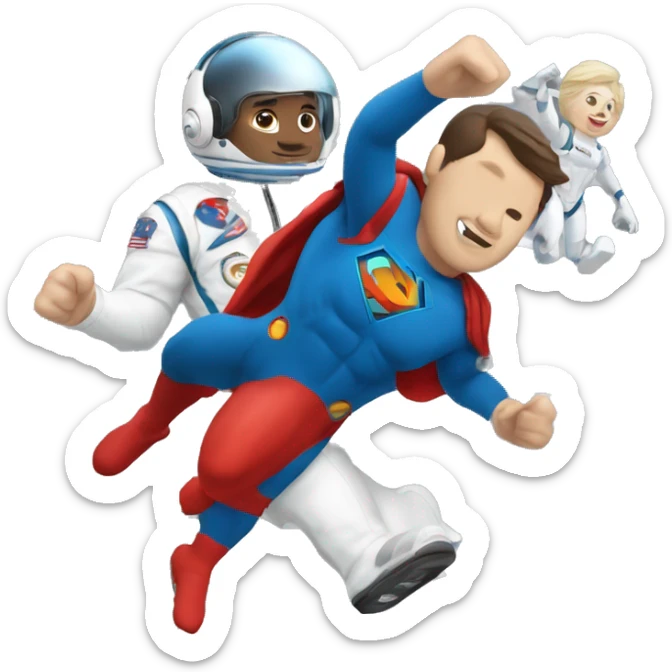 man running like flash but is a superman, racing with f1 car and the driver is using astronaut bodysuit sticker