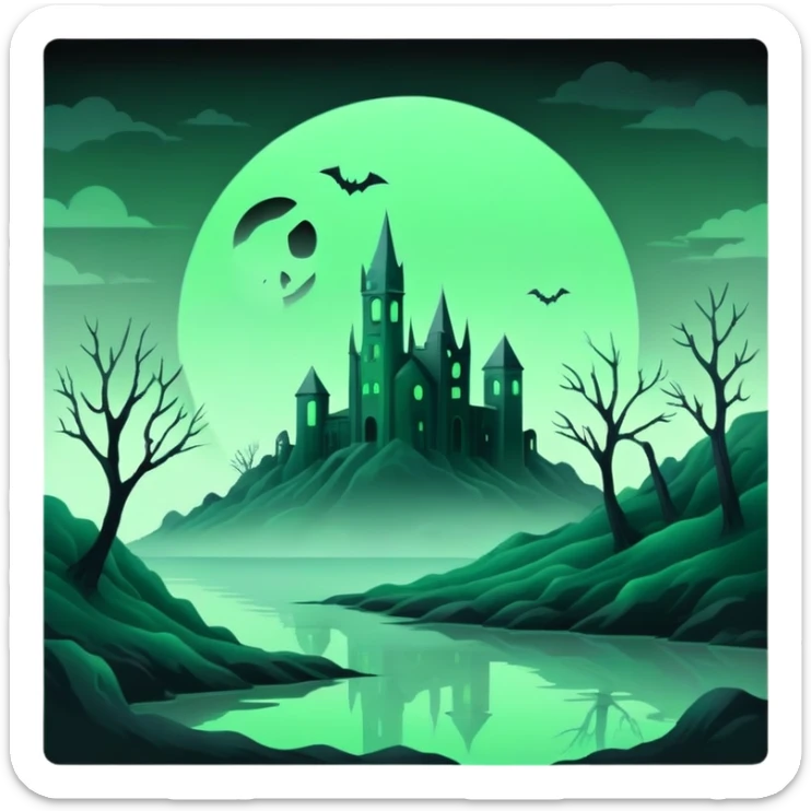 Ghostly Pastel Black Green Spectral Gloomy Dusky Dystopian Apocalyptic Aesthetic Scenery Deco sticker
