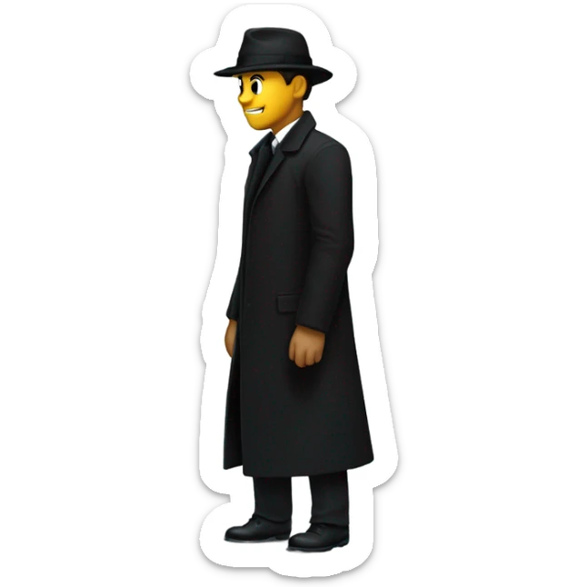Mysterious Noir style image of a shadowy man in a black coat tipping his hat sticker