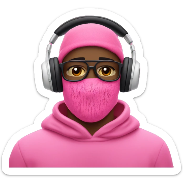 guy in pink balaclava listening to music on headphones AirPods Max  sticker