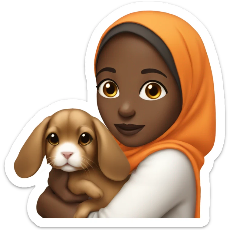 Black Muslim girl holding her cute orange holland lop sticker