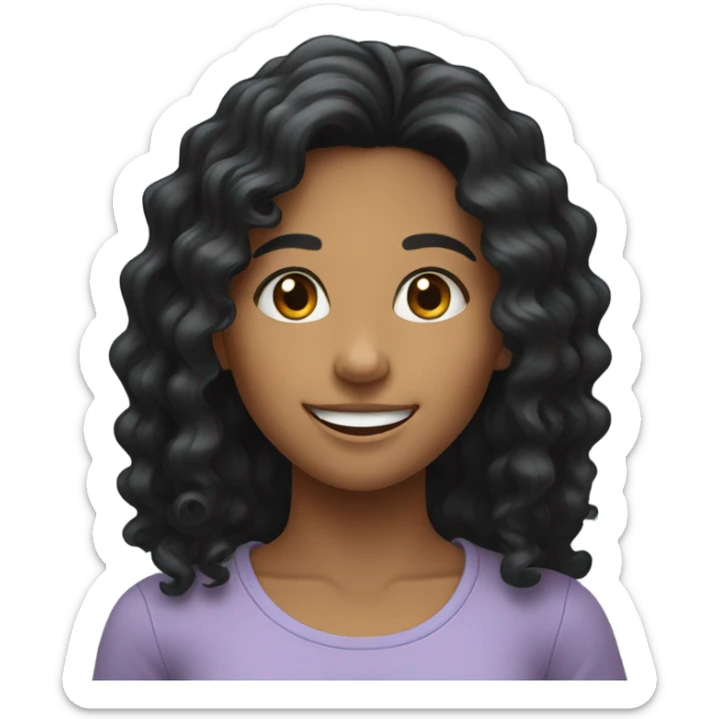 smiling girl with long hair with curly black hair  sticker